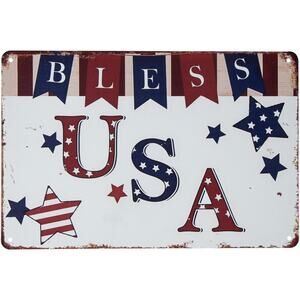 Bless USA Vintage Metal Tin Sign Patriotic Wall Decor 8x12